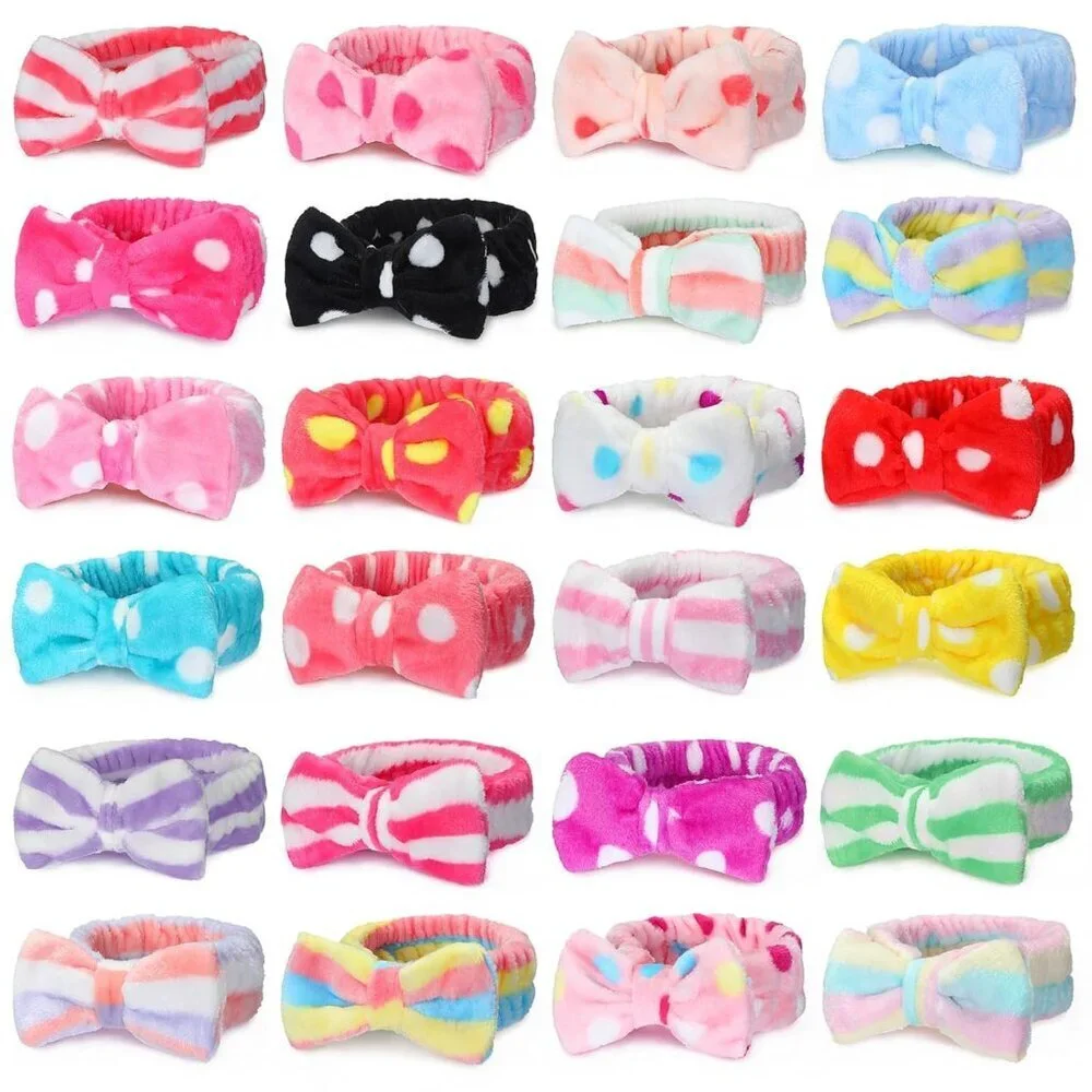 Spa Headbands 24 Pcs Coral Fleece Mesh Style for Face Wash Makeup Hair
